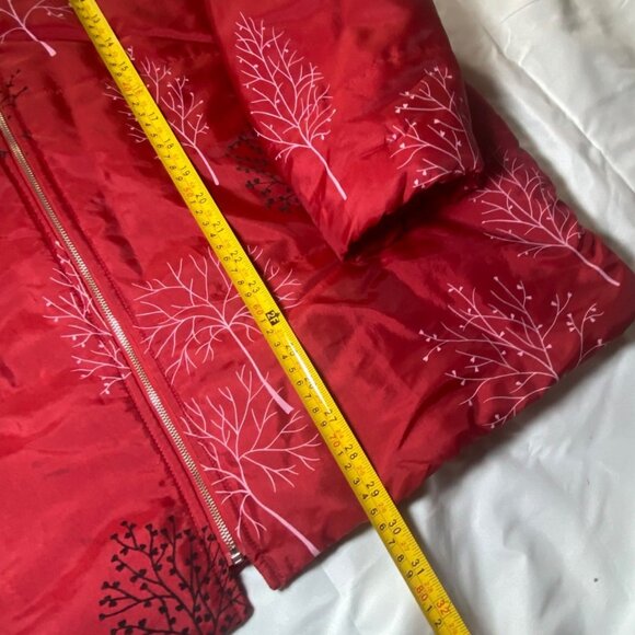 Womens Red Jacket 1X Nylon & Polyester Tree Print Full Metal Zip - Picture 4 of 9